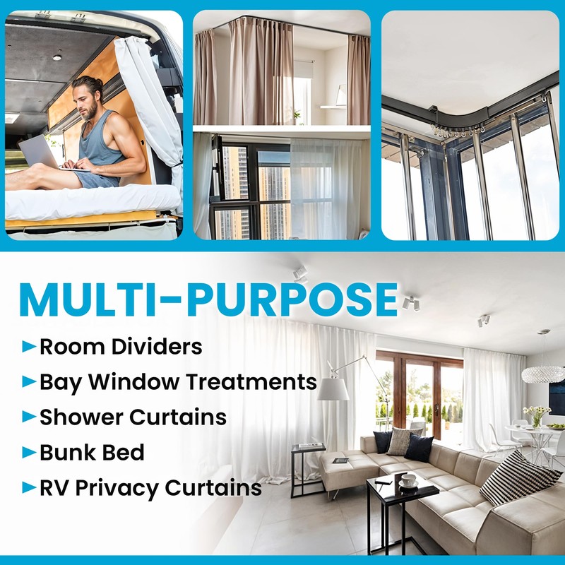 Ceiling Curtain Track – 5M Flexible Bendable Black Ceiling Mount