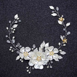 JUSTUSNX Bridal Wedding Pearl Vine Silver Crystal Headpiece Flower Headband Women Girls Hair Styling Accessories