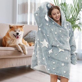 Fiosnow Glow in the Dark Star Blanket Hoodies for Women and Men Adult Oversize Wearable Blanket Hoodies for Soft and Warm