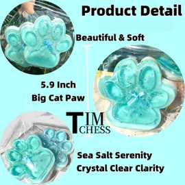 TIMCHESS 5.9 Inch Ultra Soft & Transparent Cat Paw Squishy Toy, Perfect Squeeze Toys for Adults Stress Relief, Big Squishy Cat Paw Fidget Toy (Random Blue or Green)