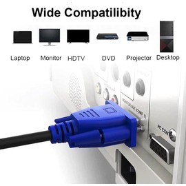 VGA Cable 5 Feet 5-Pack, Male VGA to VGA Male Monitor Computer Cable Adapter Cord HD15 1080P Full HD High Resolutionfor TV Computer Projector-Blue