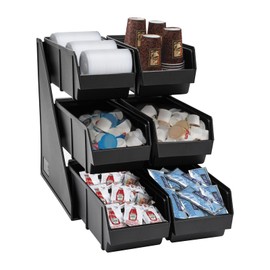 Serve Condiment Bin Plastic Containers Storage Bins Condiment Organizer Coffee Condiment Organizer With 3-Tier Stand And 6 Condiment Bins For Home Coffee Shops Restaurants,20.07*11.02*13.78In Black