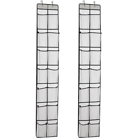 Over The Door Shoe Organizer, 14 Large Mesh Pockets Hanging Shoe Rack for Closet Organizers and Storage, White, 2-pack (white)