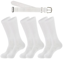 cs runsenisocks Adult Men's Baseball/Softball Socks & Belt Set, Younth Soccer Socks(3 Pairs of Socks and 1 Belt (US, Alpha, Large, White)