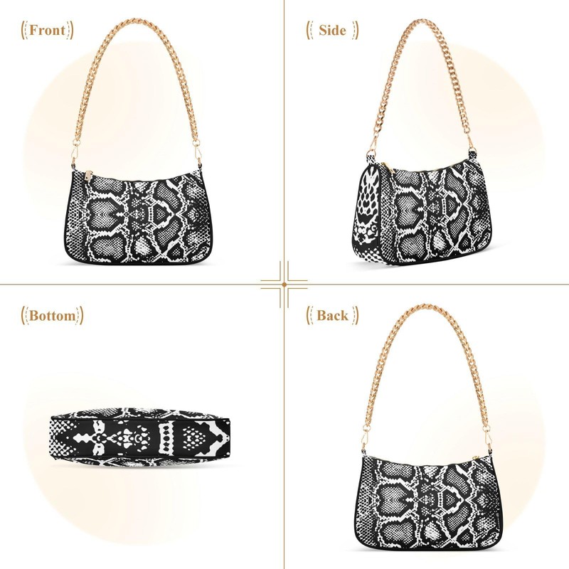 Yasala Shoulder Bag Snake Skin Black White Women Clutch Handbag