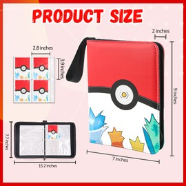 Card Binder Collectible Trading Card Albums Fits 400 Cards with 50 Removable Sleeves, 4 Pocket Portable Trading Card Guardian Binder Zipper Collection Album Holder with Carry Strap, Game Card book