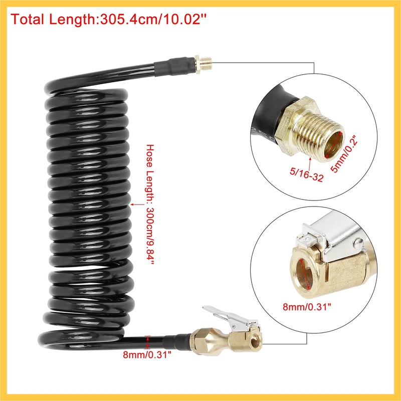 REPAIROCK Black Car Flexible Tire Inflator Hose with Locking Air