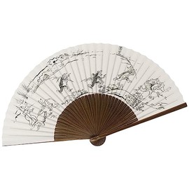Fashionable kimono Iroha Kyoto Tsui Folding Fan, Choju-giga, Karaki, Men's 8.7 inches (22 cm), beige
