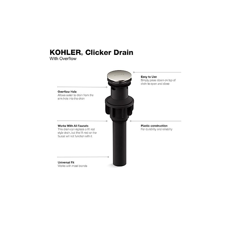 Kohler RH1274364-BN Clicker Drain with Overflow in Vibrant Brushed Nickel,
