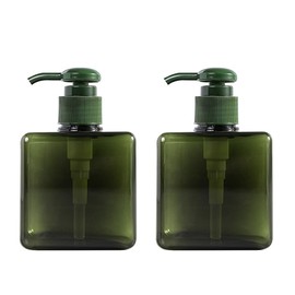 2Pcs 250ml/8.3oz Green Empty Plastic Square Lotion Pump Bottles with Black Pump Top Refillable Liquid Soap Dispenser Cosmetic Press Bottle Container for Body Wash Shampoo