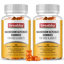 GREABBY Magnesium Glycinate Gummies for Kids & Adults - Magnesium Glycinate 300mg Chewable Supplement - Promotes Sleep, Muscle, Relaxation (120Count)