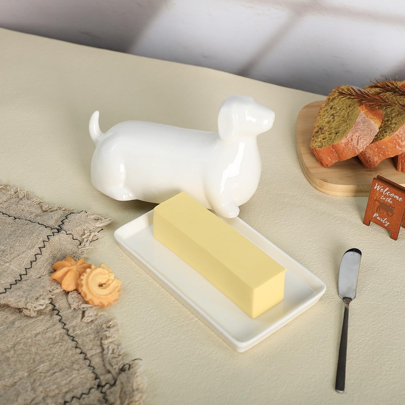 Bicuzat Ceramic Dachshund Butter Dish with Lid, Butter Keeper Butter