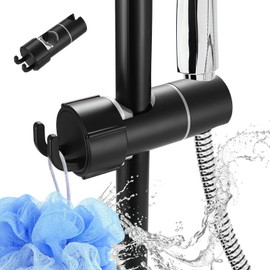 Tenbrachian Universal Adjustable Shower Head Fixing Replacement for 18-25mm, Shower Riser Rail Slider with Hook, 360° Rotation Shower Head Fixing Parts for Slide Rod(Black)