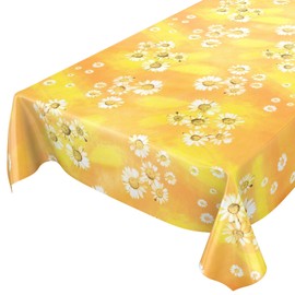 ANRO Oilcloth Tablecloth Oilcloth Tablecloth Camomile Yellow Flowers Sun 180 x 140 cm Washable Edged