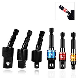 Drill Bit Holder Set-6 PCS Impact Socket Adapter Set 1/4” 3/8” 1/2” Hex Shank 3 Swivel Impact Driver Bit Set Socket Holder+3 Straight Drill Bit Extension Attachments, Drill Accessories-BCS6