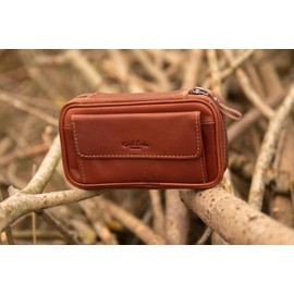 Gusti Leder studio Genuine Leather Pipe Cigar Pouch Holder Suitable for 3 Pipes Buffalo Hide Vintage Unisex Small Dark Brown 2T5-22-6