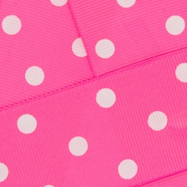 3/8" Grosgrain Ribbon White Dots 156 Hot Pink 25yd