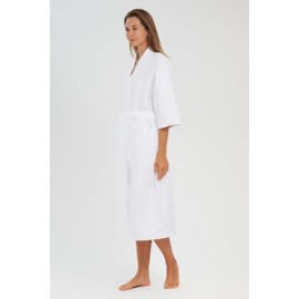 MONARCH Chamois Microfiber Kimono Hotel Robe - Lightweight Absorbent Soft Spa Bathrobe in White/4X Cypress