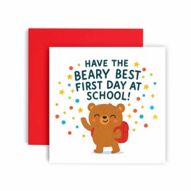 Huxters Good Luck New School Class Card - First Day Schools Cards - Have the Beary Best Day - Son Daughter Grandson Granddaughter Nephew Niece (Bear)