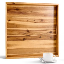 TIDITA 20 Inch Acacia Wood Ottoman Tray - Wooden Square Serving Tray with Handles - Extra Large Food Serving Trays for Decorative, Coffee Table, Breakfast in Bed - Charcuterie Trays Use for Kitchen