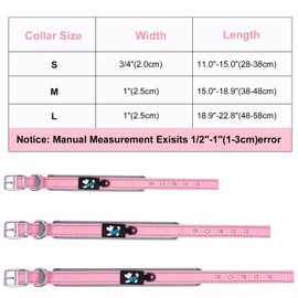 AUAUY Nylon Dog Collar, Pet Dog Reflective Collar, Ultra Soft Neoprene Padded, Adjustable Reflective Stitching Pet Collar with Durable Metal Buckle D-ring and Label Ring for All Breeds(Pink-S)