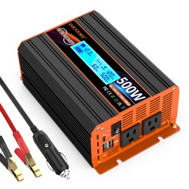 500 Watt Pure Sine Wave Power Inverter 12V DC to 110V 120V Converter for Home, RV and Off-Grid Solar Systems with Type-C Port, 2 AC Outlets, 2 USB Ports, LCD Display
