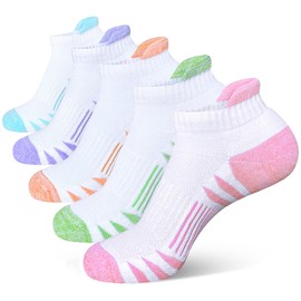 Heyoboy Womens Ankle Anti-blister Thick Cushioned Wicking Odor Resist Athletic Running Socks, Size 9-11, White 5 Pairs