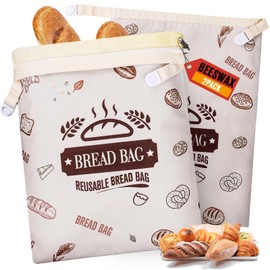 2 Pack Reusable Beeswax Bread Bags, 100% Cotton Food Grade Zipper Bags
