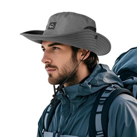 TAGVO Fishing Hat for Men Women Sun Hat UV Protection Mesh Wide Brim Camping Hat Quick Drying and Breathable Foldable Hiking Hat Safari Boonie Hat Bush Hat with Adjustable Chin Strap, darkgray, Unit
