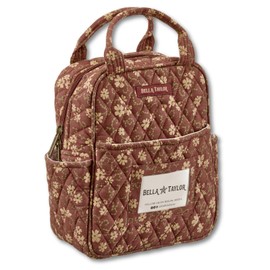 Bella Taylor Quilted Cotton Lunch Tote for Women | Foodsafe with Easy Clean PEVA Liner | Burgundy Floral