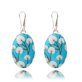 Handmade Flower Oval Round Dangle Earrings Jewellery for Women (White Blue Sky)