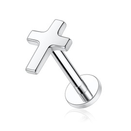 FUNLMO Cross Labret Studs 16G Labret Jewelry Lip Rings G23 Titanium Helix Cartilage Tragus Earrings Medusa Ring Lip Piercing Monroe Jewelry 6mm Earrings Studs Silver Internally Threaded