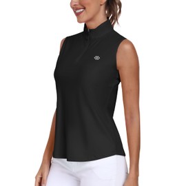 AIRIKE Ladies Sleeveless Golf Shirts UPF 50+ Dry Fit Lightweight Sport Collared Tank Tops Activewear for Summer Black L