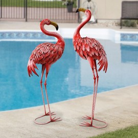 Oritty 32-36 Inch Red Flamingo Garden Statues, Metal Flamingo Outdoor Decor, Yard Bird Statues for Lawn, Backyard, Porch, Patio Decor, Garden Sculptures & Statues, Set of 2