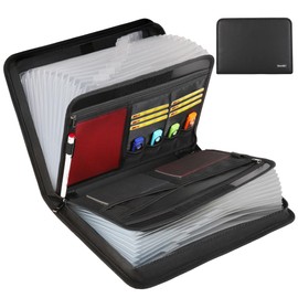 JUNDUN 24 Pockets Accordion File Organizer - Fireproof Document Organizer with Multi-Pockets - Portable Expanding File Folder with Zipper & Labels for Letter A4 Files | Receipt and More