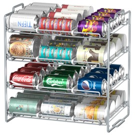 Sulishang 4 Tiers Stackable Can Rack Organizer, Wear-resistant Upgrade Beverage Food Can Dispenser Holder Holds up to 48 Cans for Kitchen Cabinet and Pantry (Silver)