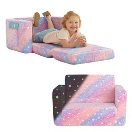 Dream On Me Nestle Kids Sofa in Tie Dye, 2-in-1 Kids Sofa Couch, Convertible Sofa to Lounger, Unique Glow in The Dark Feature, Low to Floor Design, Machine Washable Fabric Cover
