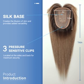 HAIRCUBE Ombre Ash Blonde Hair Toppers for Women, Hairpieces, 100% Remy Human Hair with Bangs, 150% Density Silk Base for Light Hair Loss, Thinning Hair, Grey Hair, 14 Inches, 40 g