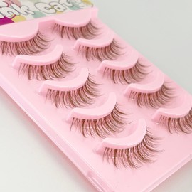 Kagenekodo Transparent Shaft False Eyelashes (Transparent Shaft, 5 Pairs, Brown, 0.2 - 0.4 inches (4 - 11 mm), Natural Long Curl n-FXL67)