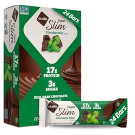 NuGo Nugo Slim Dark Chocolate Mint, 18g Vegan Protein, 3g Sugar, 6g Fiber, Low Net Carb, Keto Friendly, Gluten Free, 24 Count