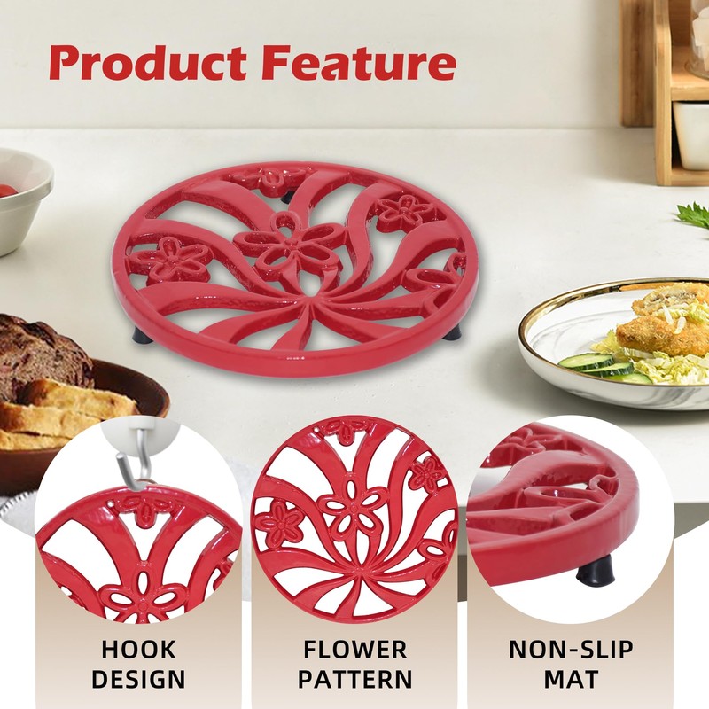 MINLUFUL Vintage Cast Iron Trivet, Heat-Resistant Metal Trivet for Hot