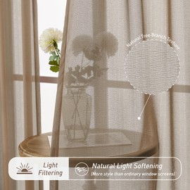 KangBang 90 Inch Pinch Pleat Sheer Curtains 2 Panels Set for Living Room, Light Filtering Soft Voile Tree Textured Sheer Pleated Drapes for Doorway Office, Elegant Modern Stylish,42Wx90L, Brown