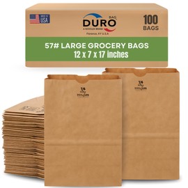 DURO 57# Brown Paper Grocery Bags Heavy-Duty, 12 x 7 x 17 Inches, 100-Count, Large Brown Paper Bags for Grocery Shopping, Food Take-Out, Disposable Kraft 1/6 Sack for Trash & Recycling