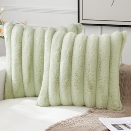 MIULEE Set of 2 Plush Cushion Covers, Faux Fur, Decorative Cushion Covers, Modern Sofa Cushion, Boho Couch Cushion for Living Room, Sofa, Bedroom, 50 x 50 cm, Green