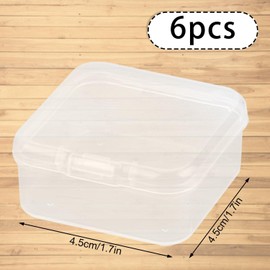 Rumyve 6Pcs Clear Plastic Storage Boxes with Lids - Mini Rectangular Containers for Beads, Business Cards, Pills, and Small Items(4.5 * 4.5 * 2 cm)