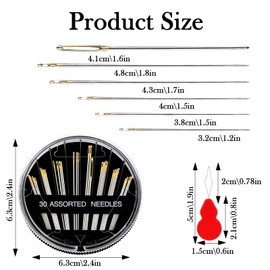 Hand Sewing Needles, Luoqun88 Handle Sewing Needle Set with 2 Red Needle Threaders, 30 Assorted Needles for Sewing, Embroidery Needles Suitable for Hand Sewing (Size 1.26'' -2.00'')
