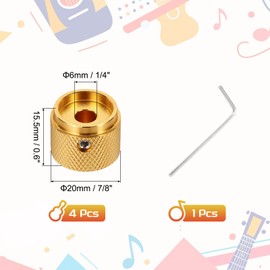 sourcing map 4PCS Guitar Knobs Metal, Volume Tone Control Dome Knobs 6 x 20 x 15.5 mm Potentiometer Knobs with Wrench for Electric Guitar Bass, Gold