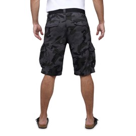 RAW X Mens Belted Cargo Shorts, Relaxed Fit Casual Knee Length Cargo Shorts for Men, Charcoal Camo, 34