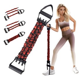 Natural Latex 3-Hole Resistance Stretcher Chest Expander - Adjustable 25/50/75 LBS Strength Bands for Women,Portable Gym Equipment with Handles for Full-Body Training-Red