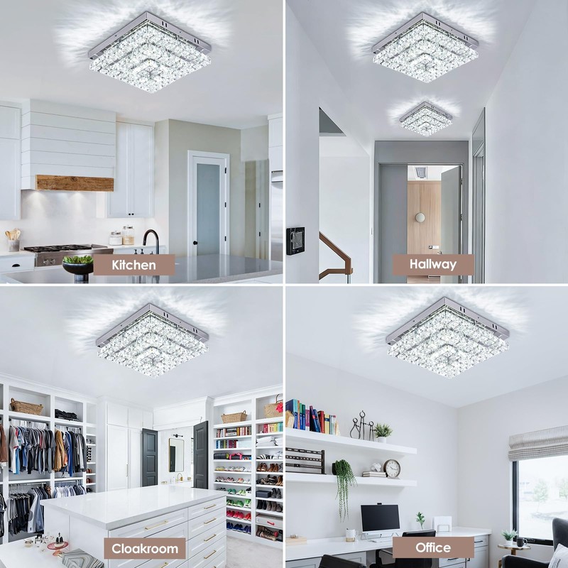 Cainjiazh 11.8" Crystal Chandelier LED Crystal Flush Mount Ceiling Light